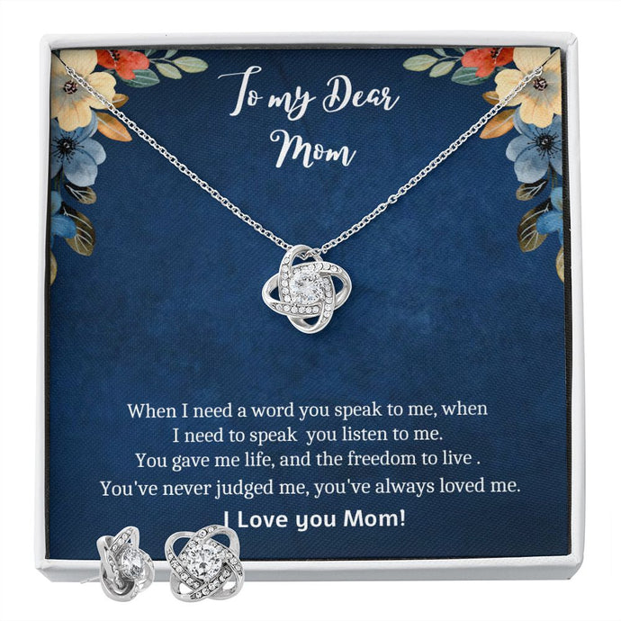 To My Dear Mom - Love Knot Earring & Necklace Set